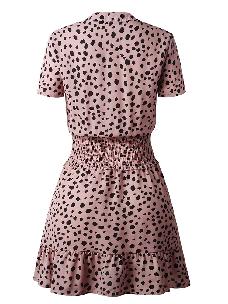 Dress Women Leopard Casual Black Summer Ruffle Mini Dresses Buttons Ladies Purple Waisted Fitted Clothing 2023 Womens Clothes