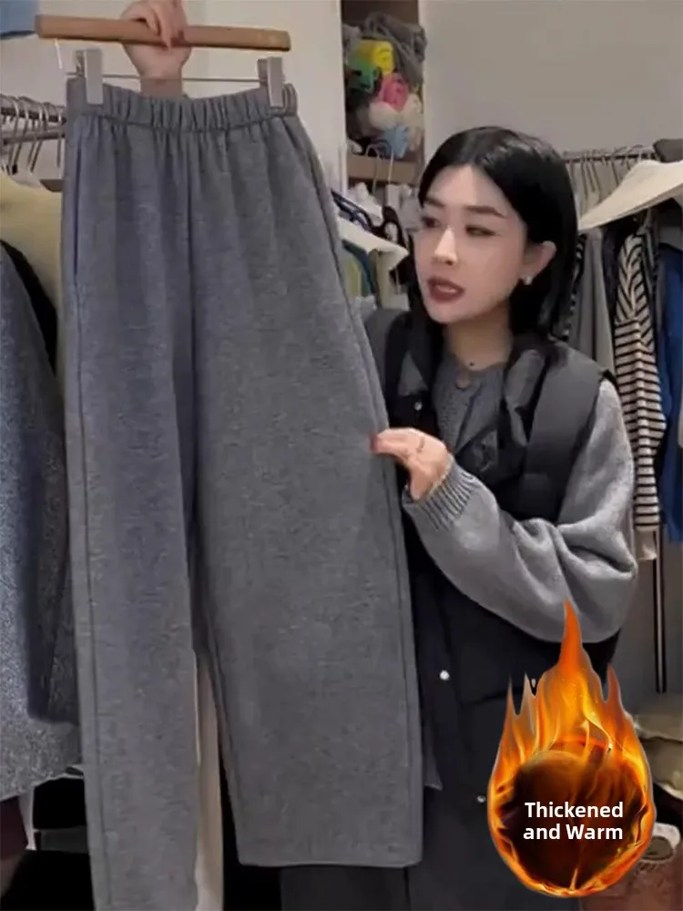 Pantalones informales Thiened Fce de cintura alta para mujer Otoño Invierno nuevo Sle pantalones de plátano de talla grande pierna recta para ir al trabajo Sle