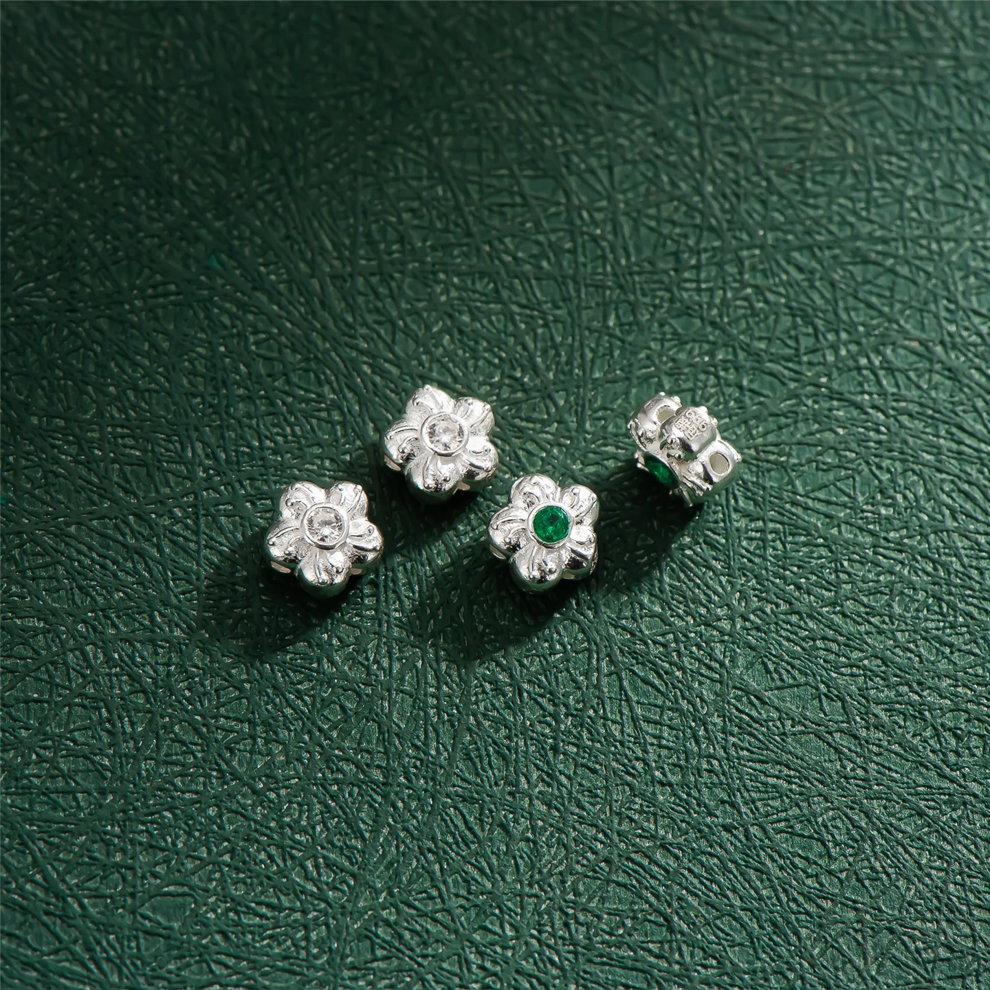 100% Real Sterling 925 Silver Through-hole Septal Zircon Flower Bead Diy Material Accessory For Bracelet Necklace