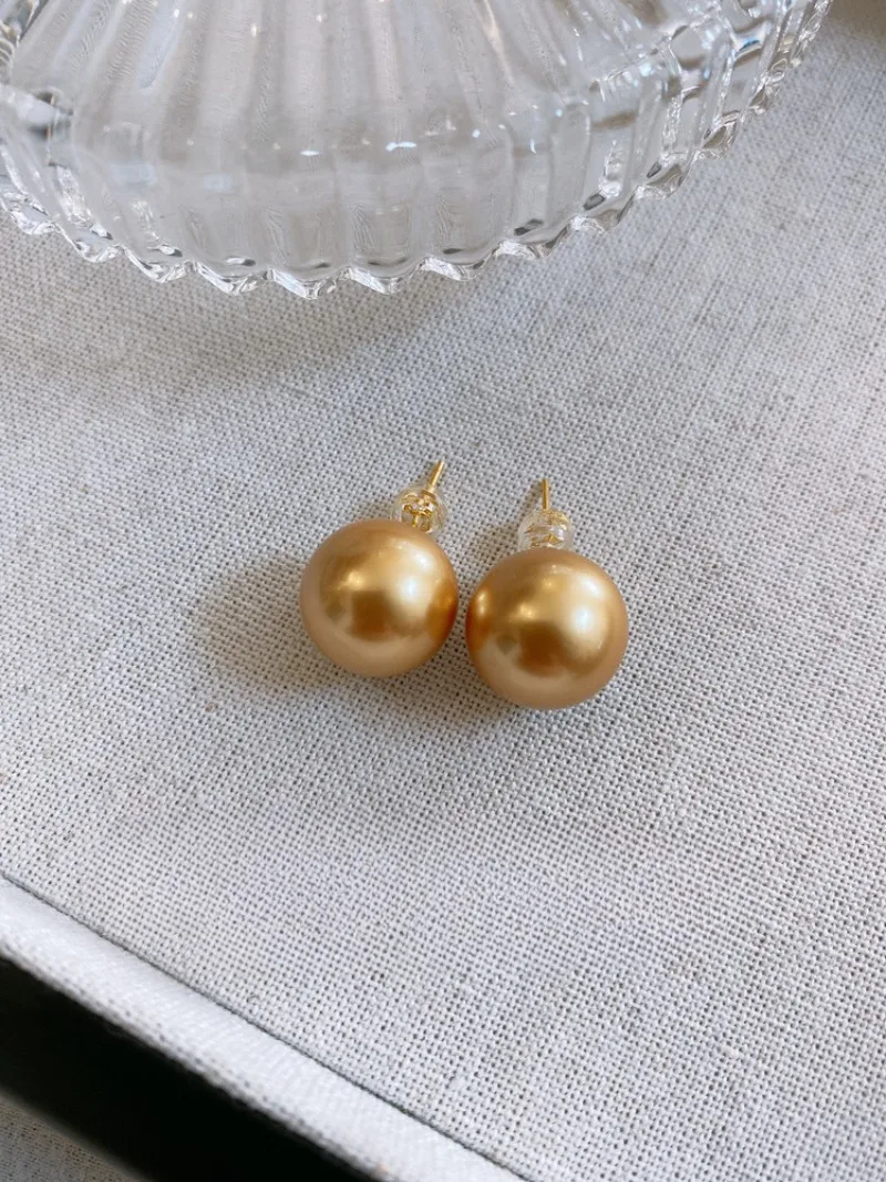 

Charming Natural 10-11mm Gold Cultured Pearl Stud Earrings 925 Sterling Silver Earrings Fine Jewelry for Women Girl