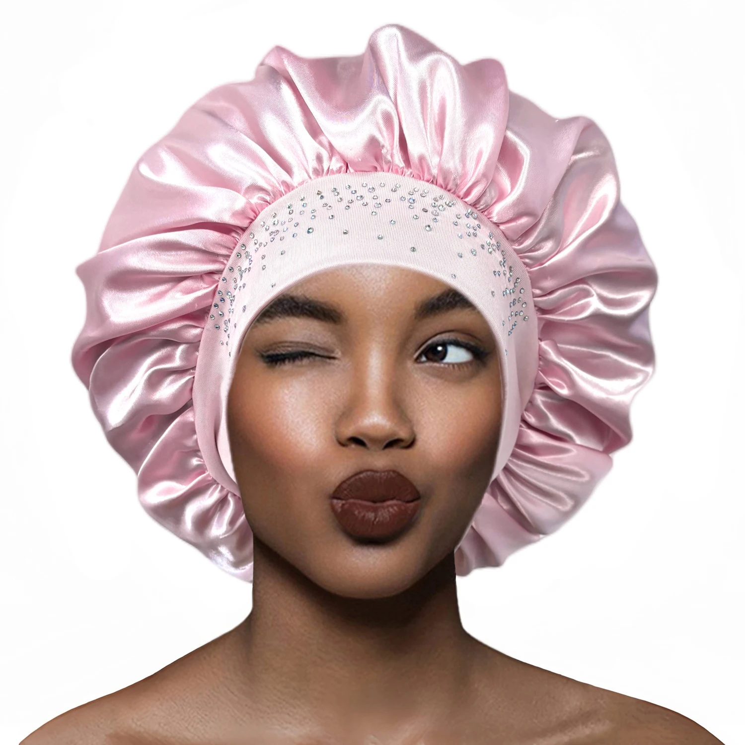 Neue Frauen Satin Strass Schlaf Hut Haar Pflege Salon Make-Up Stirnband Moslemisches Hijab Kopf Abdeckung Motorhaube Dusche Kappe Zubehör – Detail 6