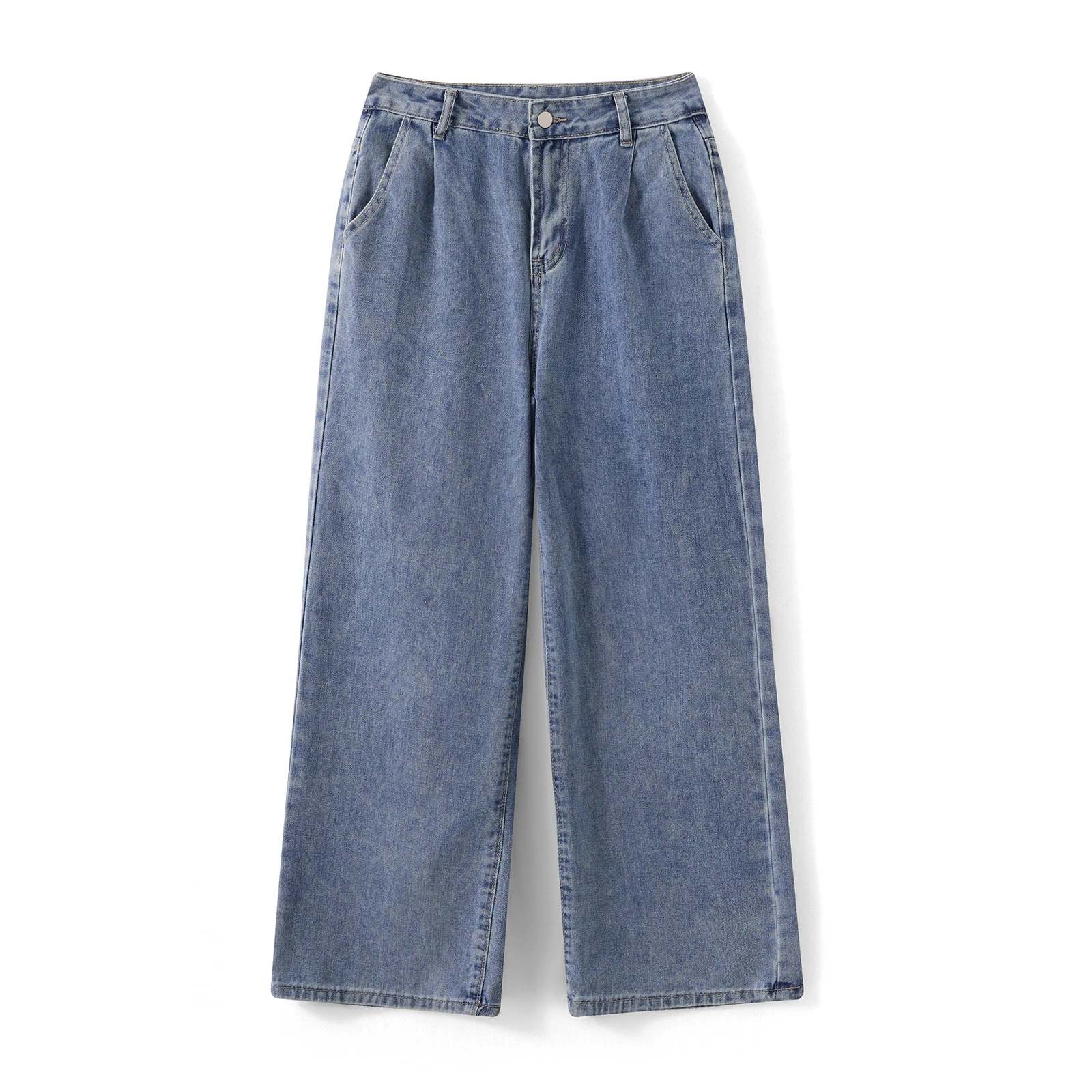 

Women Vintage Loose Jeans Solid Color Mid Rise Wide Leg Pants Denim Pants with Pockets Casual Long Trousers