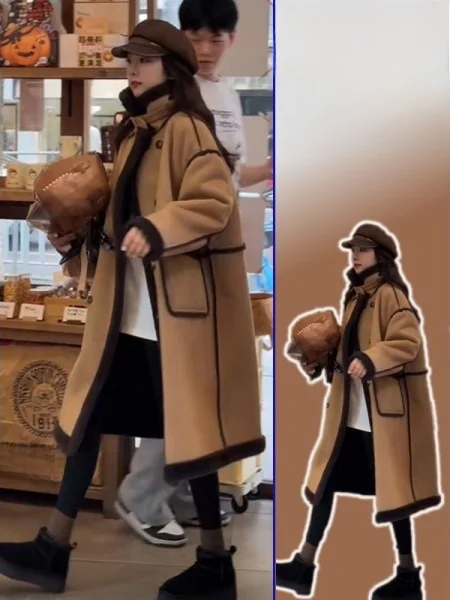 

plus Size Woolen Coat for Women Commute Sle Mid-Length Stand Collar Warm Outerwear Thiened Long Sve Open Front Design