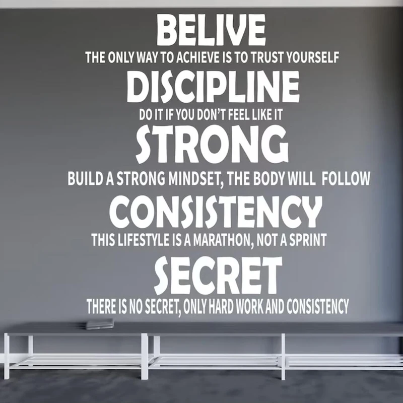 Believe Discipline Strong Consistency Secret Wall Decal Gym Rules Wall Decor Motivational Gym Quote Wall Sticker Home Gym E885