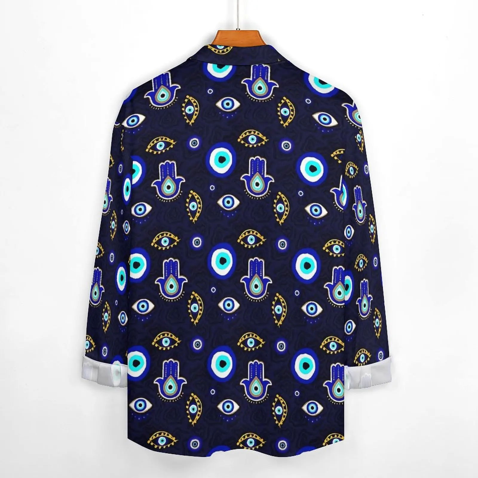 Hamsa camisa de mano con estampado de mal de ojo para hombre, camisas informales, blusas Vintage de manga larga, ropa de calle estampada, talla grande, otoño