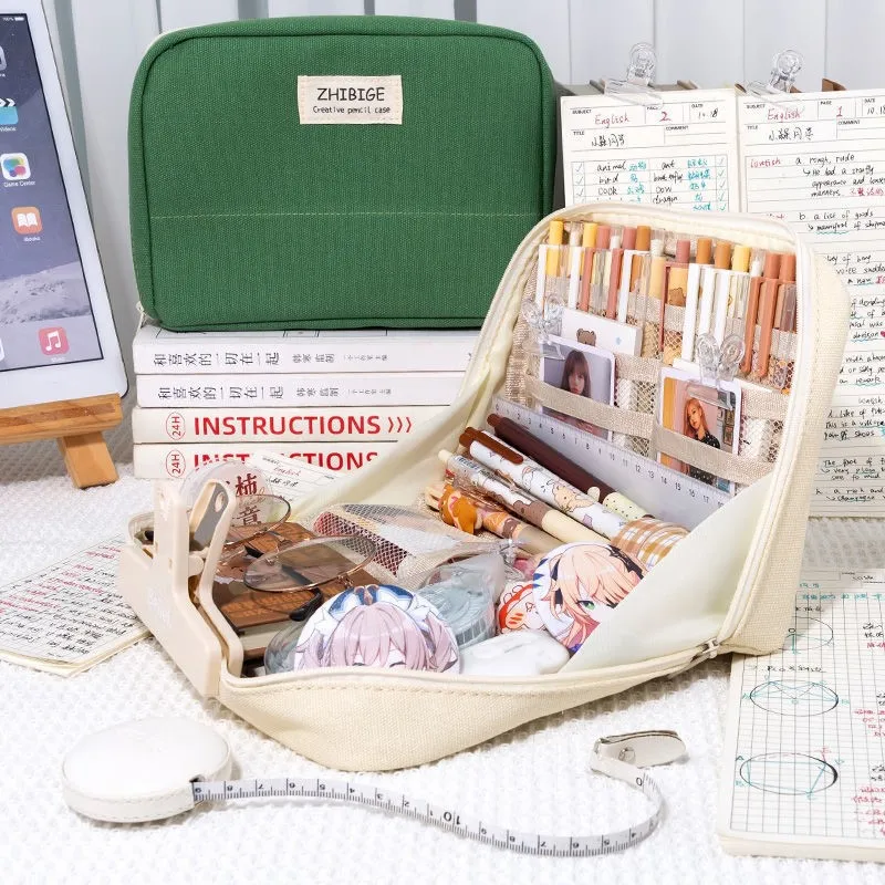 Schlicht 90er Jahre ° Offenes Federmäppchen mit großem Fassungsvermögen, mehrschichtiger Klassifizierungsaufbewahrung, wasserdichte und verschleißfeste Schreibwarentasche