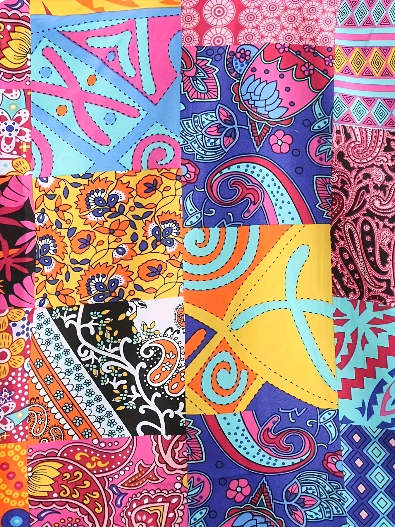 Camisa masculina casual de manga curta primavera, verão e outono com estampa patchwork paisley, adequada para feriados e passeios casuais