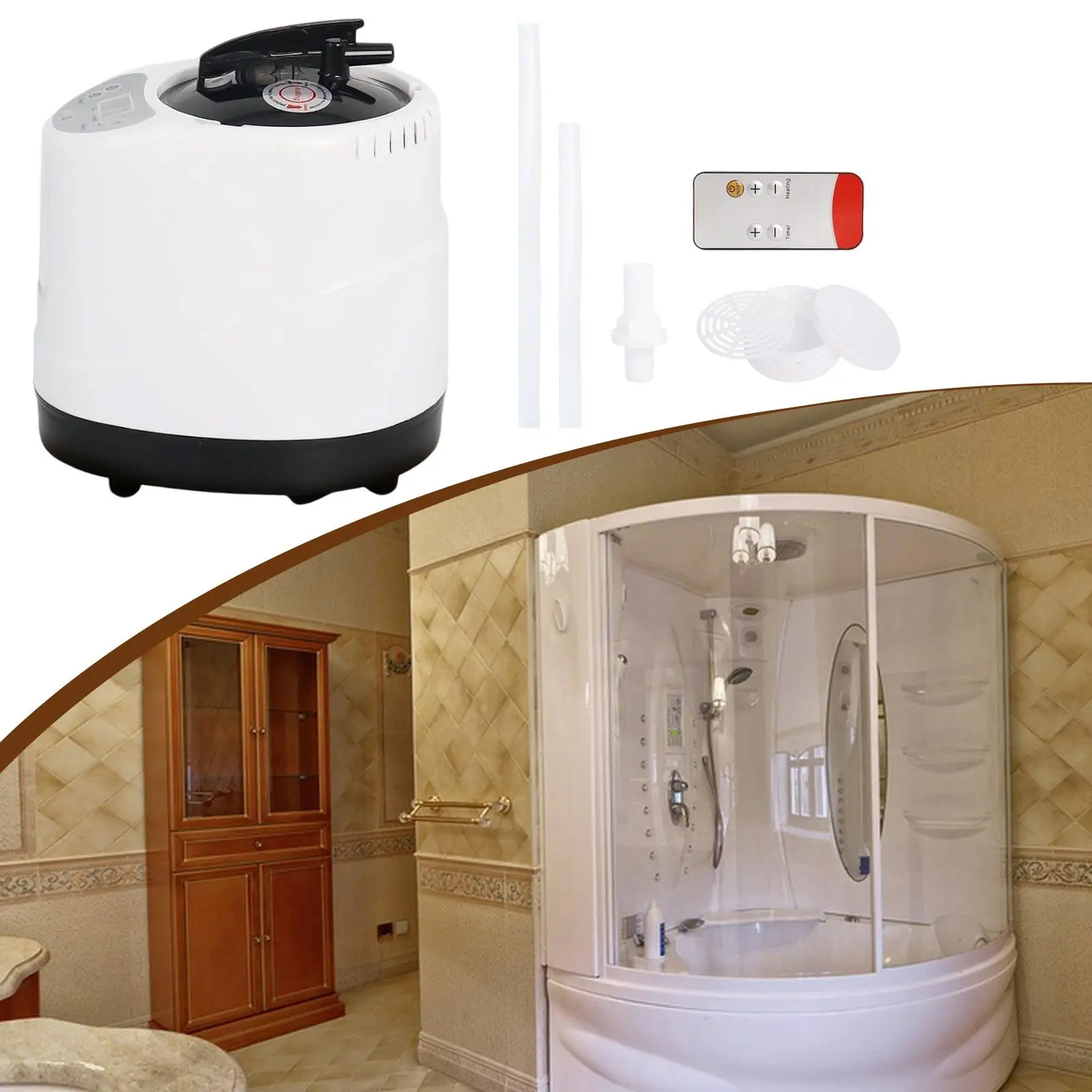 

Sauna Steamer Machine Temperature Adjustment, 3L Home SPA Accessories with Remote Control Timer Display for Camping Shower Dorm