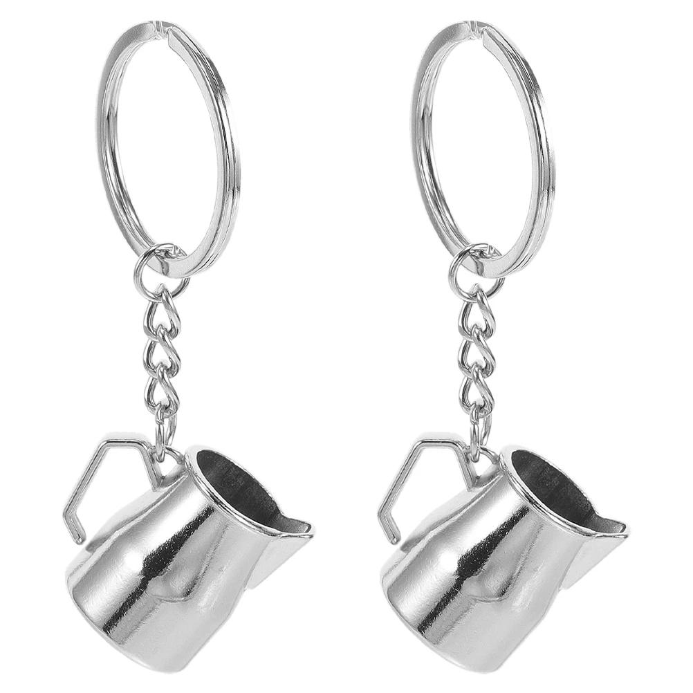 

2Pcs Coffee Latte Coffee Cup Keychain Pitcher Zinc Frothing Cup Keychain Alloy Charm Pendant for Lovers Gifts Men Women