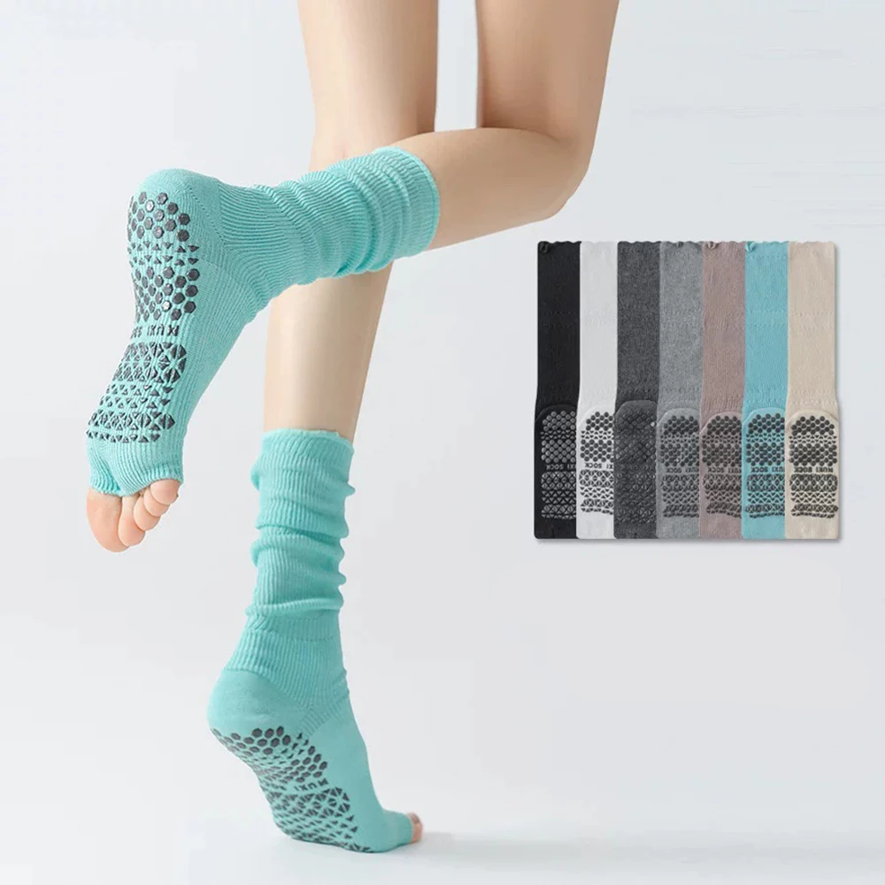 Medium Length Yoga Socks Open Toe Trend Indoor Anti Slip Fitness Pilates Ballet Dance Breathable Women's Sports Cotton Sock Gift