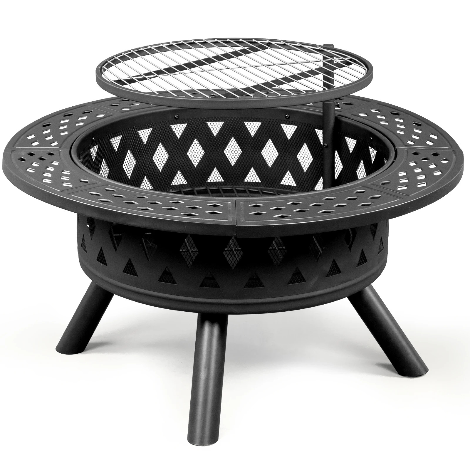 38in Metal Fire Pit with Cooking Grates Black