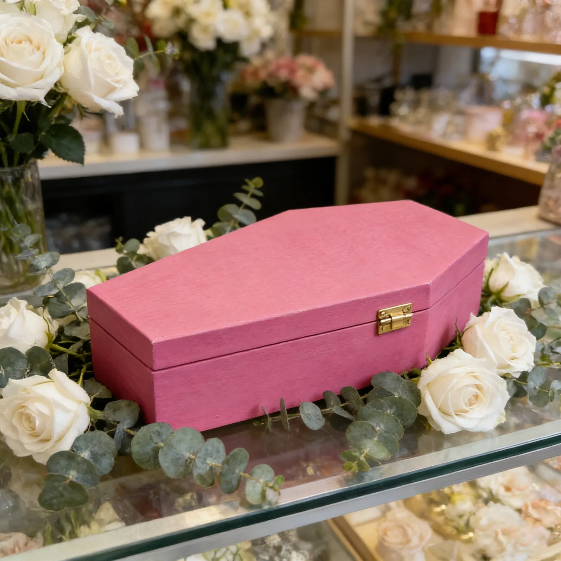 Pine Wood Pet urn Wooden Halloween Coffin Wooden Box Desktop Storage Box Multifunctional Gothic Decorative Box
