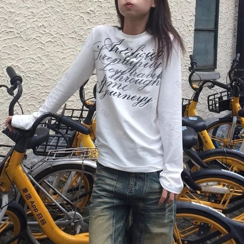 新しいサブカルチャー ハイストリート ゴシック レトロ Y2K スタイル レタープリント 長袖トップス 春/秋 カジュアル 多用途 長袖トップス