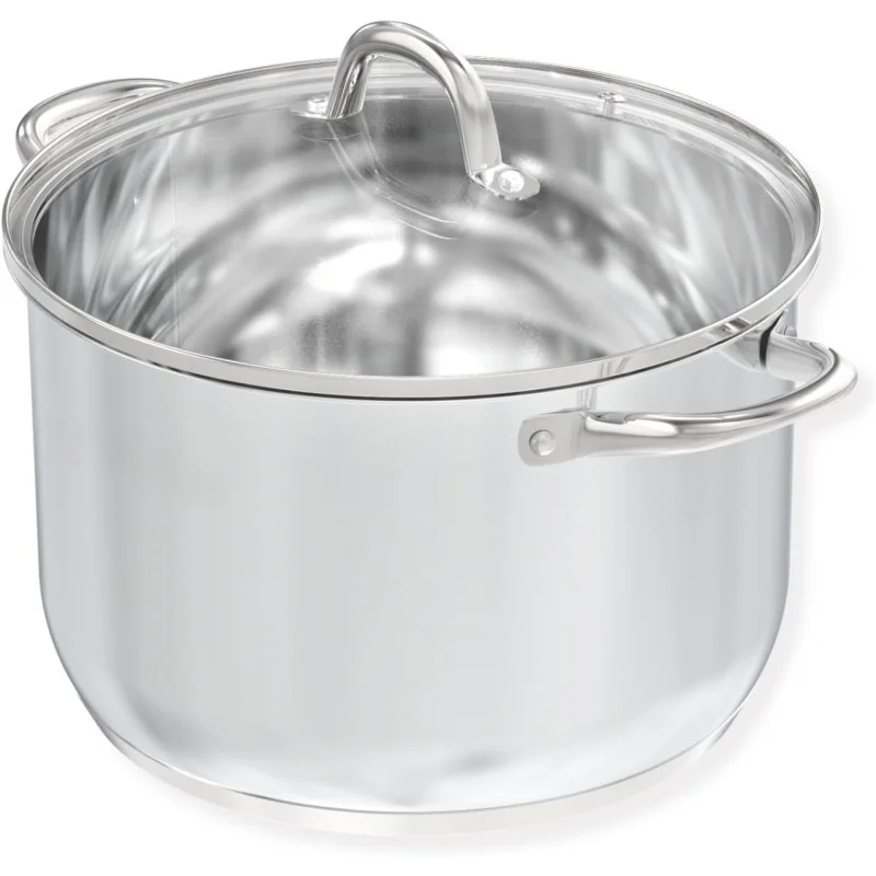 

11 Quart Heavy-Duty Stainless Steel Stock Pot with Visible Lid - Nonstick Thick-Bottom, Induction-Safe for Pasta, Soup, Canning