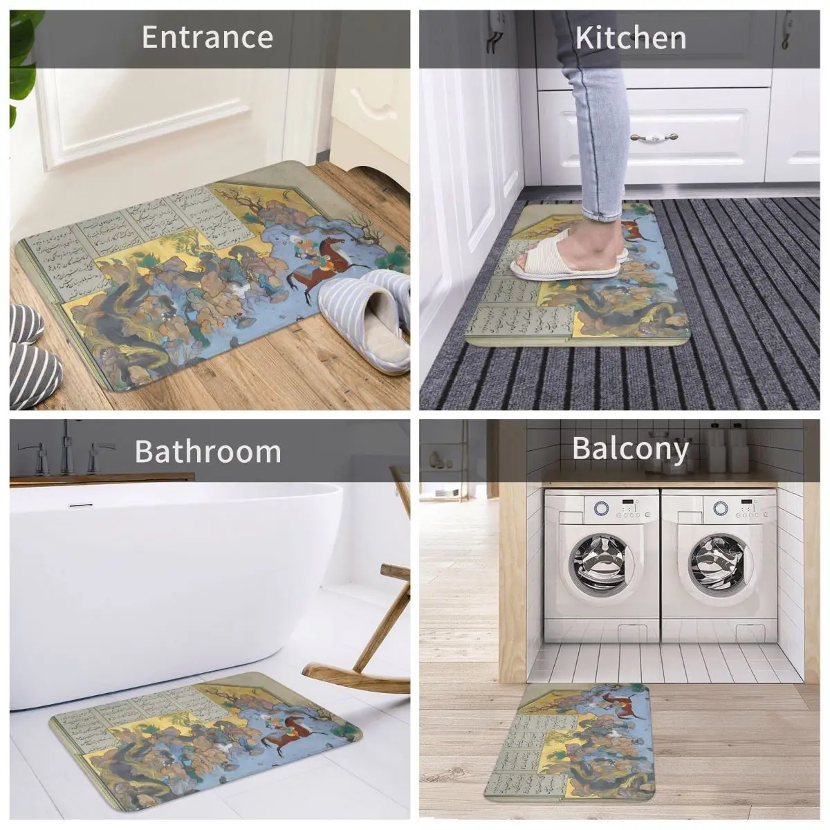 Persian Persia Bath Mat Shahnameh Persian Poetry Doormat Kitchen Carpet Entrance Door Rug Home Decor