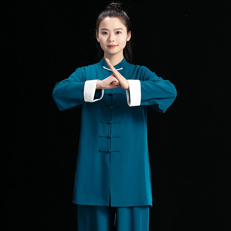 Premium Chiffon Silk Baduanjin Uniform for Women 2026 - Spring Autumn Martial Arts Performance & Competition Outfit