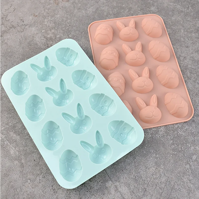 1set 12/18 grids Easter Bunny Shaped Pink Blue Silicone Mould Cake Candy Chocolate Mould Happy Easter Party Decoration Supplies