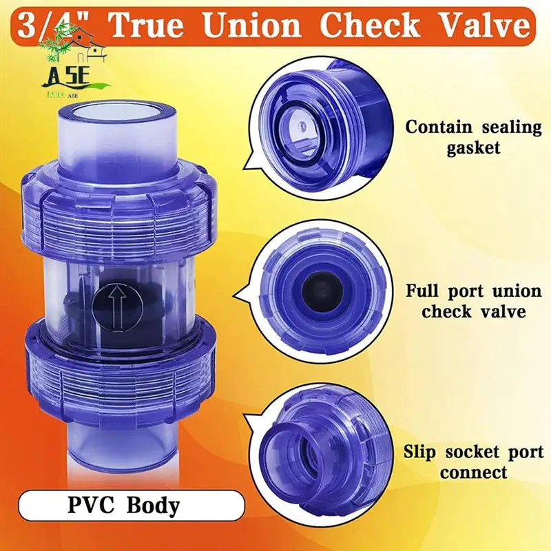 A05E-PVC Rückschlagventil 3/4 Zoll True Union Rückschlagventil Transparent Blau UPVC Rückschlagventil Pipeline Rückschlagventil Einwegventil