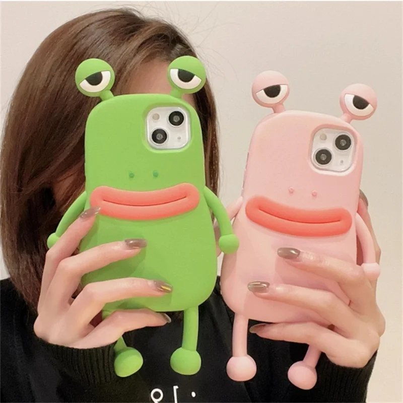 Funny Super Ugly 3D Long Legs Sausage Mouth Frog Silicon Case For iphone 15Pro Max 11 12 13 14ProXr 7 8Plus X Cartoon Soft Shell