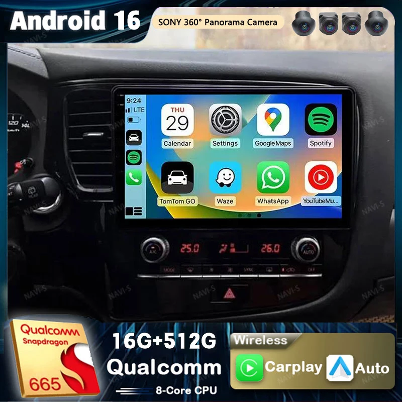 Radio para Auto con Android 16 y Carplay para Mitsubishi Outlander 3 III GF0W GG0W 2018 - 2022 Reproductor Multimedia de Video Navegación GPS Estéreo