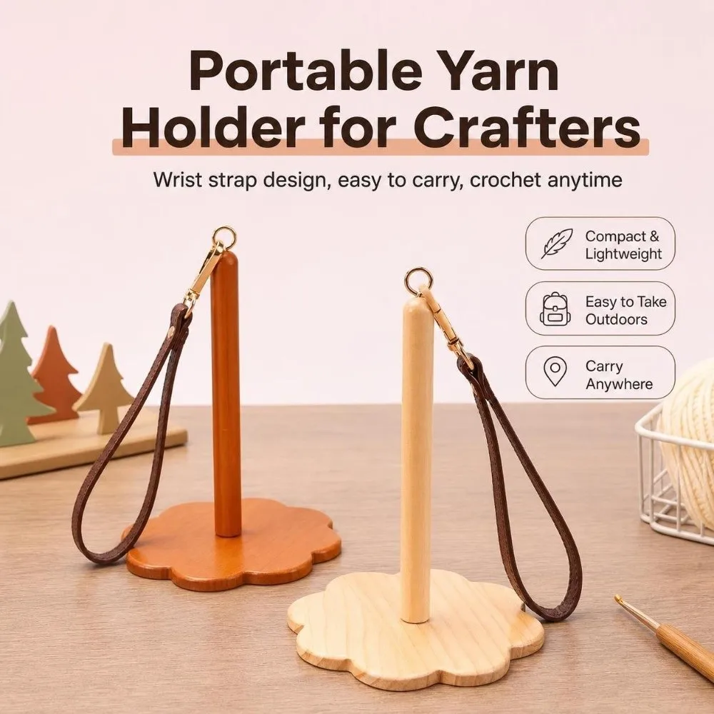 Wooden Yarn Holder Rotatable Wrist Strap Yarn Ball Winder Stand Detachable Strap Anti-Tangle Knitting Accessories For Knitters