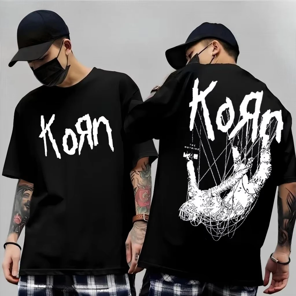 T-shirt imprimé en coton Korn Follow The Leader 2026, t-shirt de groupe de metal double face, t-shirt de couple pour hommes et femmes, streetwear Y2K