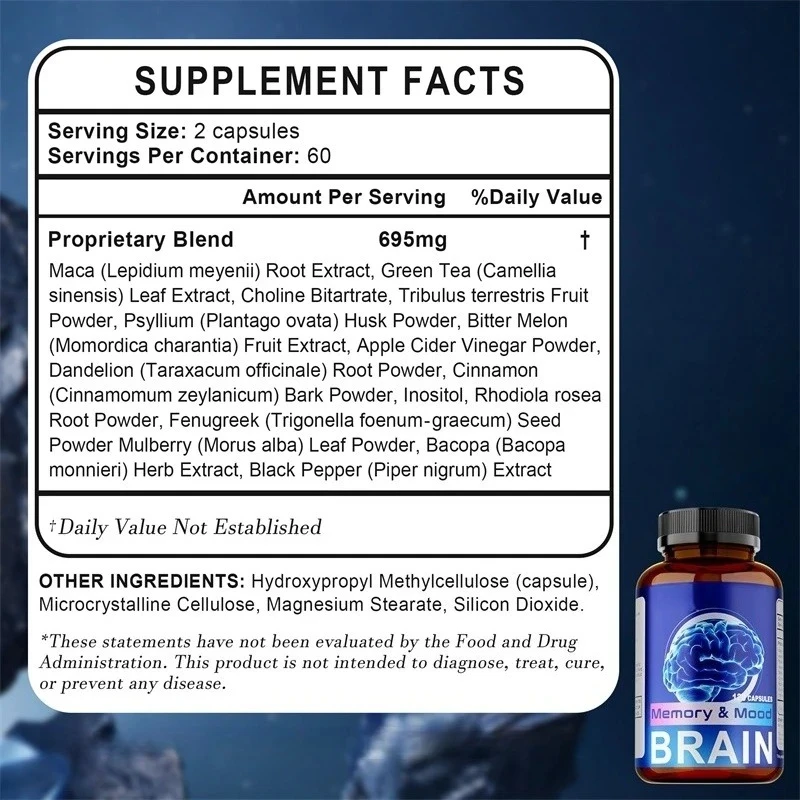 Memory Mood and Brain Capsules - Helps Improve Cognitive Performance, Stress Relief and Brain Memory, Concentration and IQ
