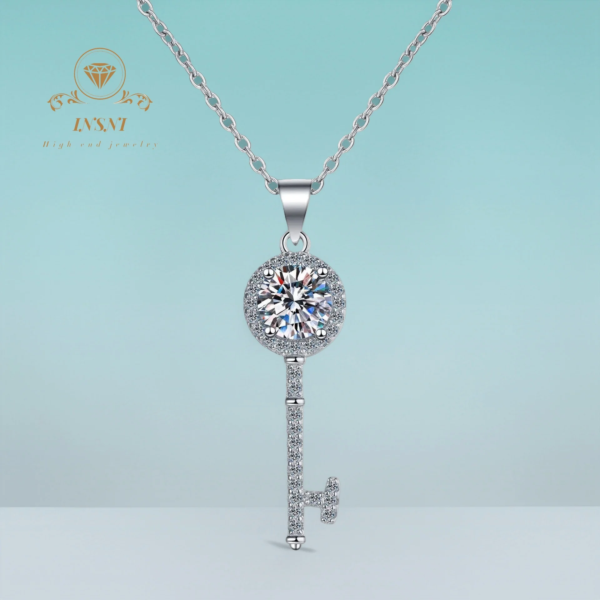 

Кулон-ключ с муассанитом 0.5 карата, цепочка из стерлингового серебра S925, женская, в корейском стиле, минималистичный подарок, гипоаллергенный