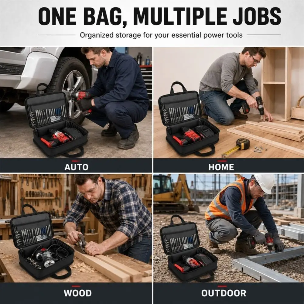 Black canvas tool organizer bag compatible with For impact wrenches and For cordless drills with secure closures