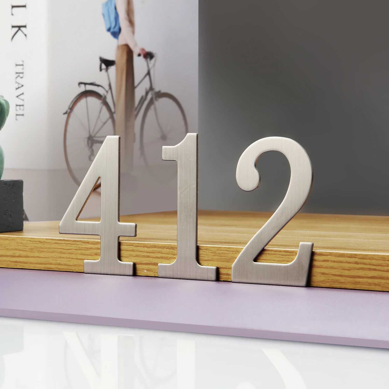 Türnummer aus Edelstahl mit selbstklebender Rückseite, 7 x 4 cm, Hausnummer, Wohnungstürnummer für Outdoor, Hotel, Zuhause, Briefkastenetikett – Detail 4