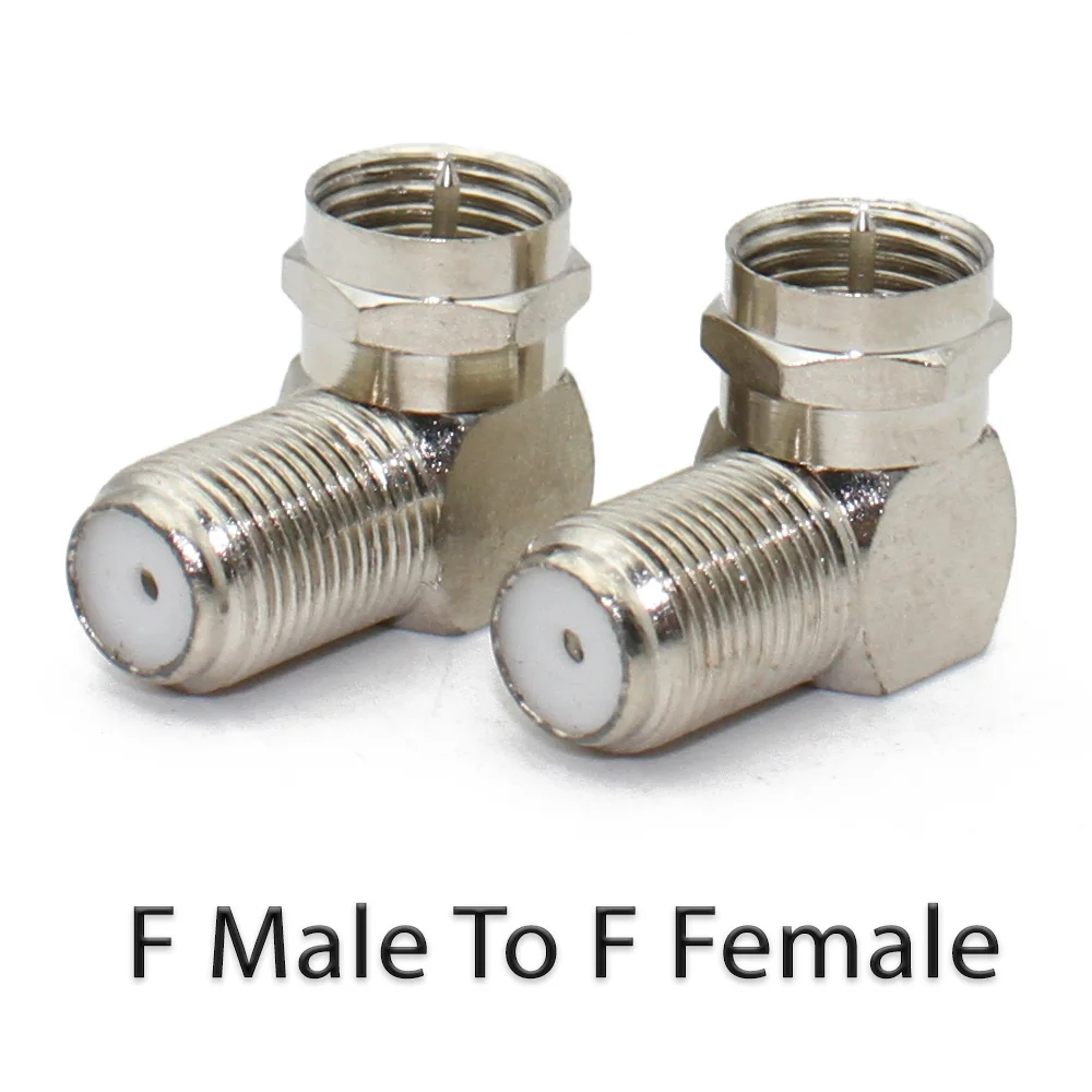 F Type TV Aerial Antenna Adapter Male to Female RF Coaxial Connector 90 Degree Right Angle for Coax Cable