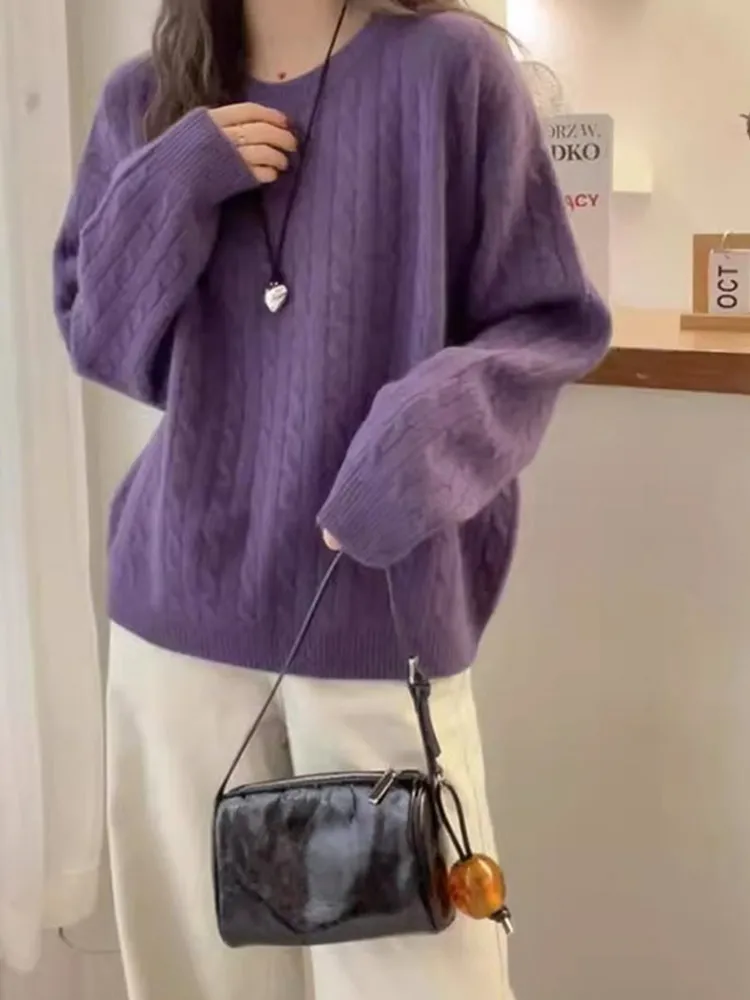 Faionable Long Sve gebreide trui dames comfortabele ronde Ne Twist wollen top afslankende Sli pendelen Koreaanse Sle