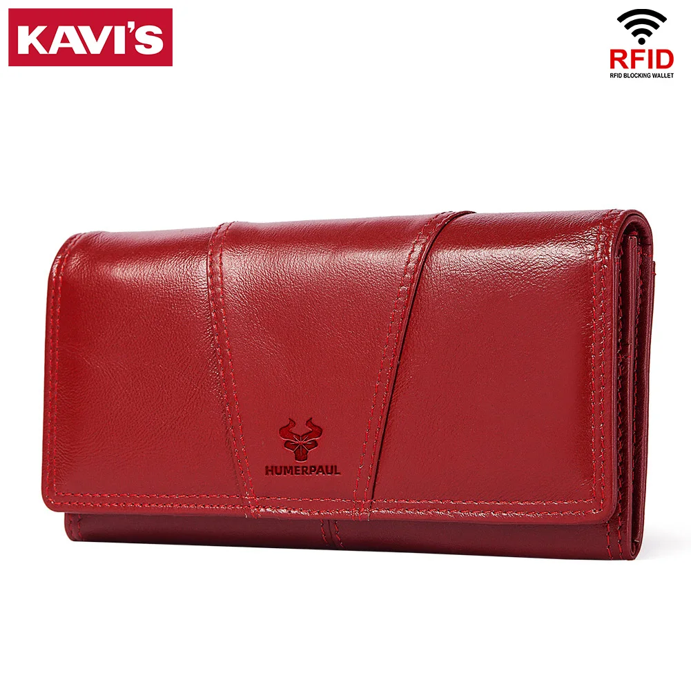 Fashionable Women's Long Wallet Genuine Leather Clutch Purses with Phone Pocket Mutifuctiona Ladies RFID Card Holder Handbags