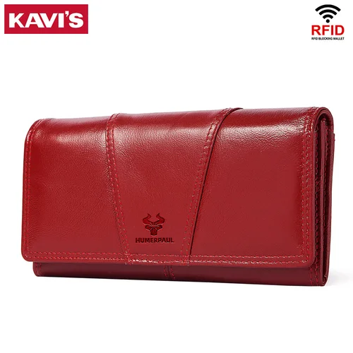 Imagen 1 del producto Cartera larga de moda para mujer, monederos de mano de cuero genuino con bolsillo para teléfono, bolsos con tarjetero RFID Mutifuctiona para mujer