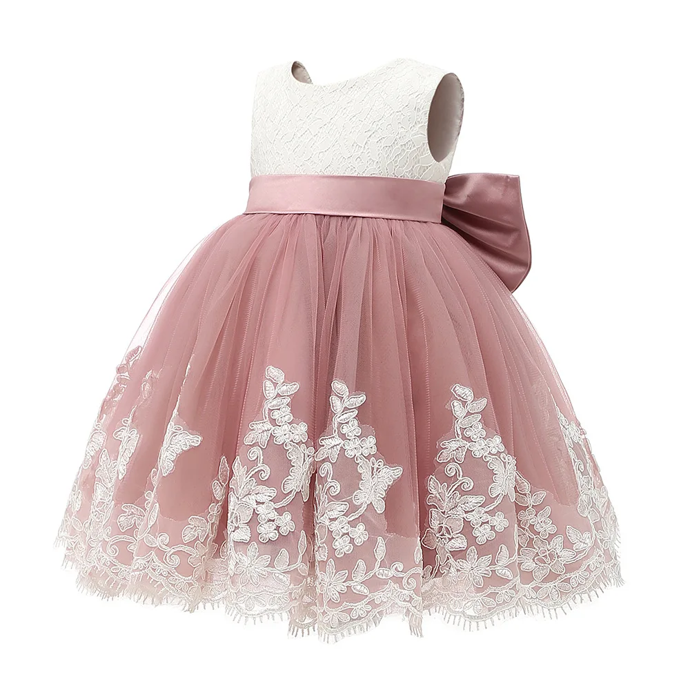 New European and American children's wedding dress sleeveless lace children's birthday performance host fluffy short skirt