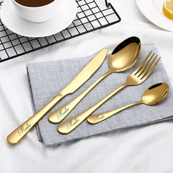 Custom Fork Spoon Knife Set Dinnerware Utensil Party Wedding Gift for Her Him Girlfriend Wife Cutlery Stainless Steel Engraved