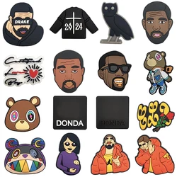 16pcs/Set Rapper Kanye West PVC Shoe Charms Shoes Accessories Decoration Clog Sandal Shoes Buckles Fit Bands Bracelets Garden
