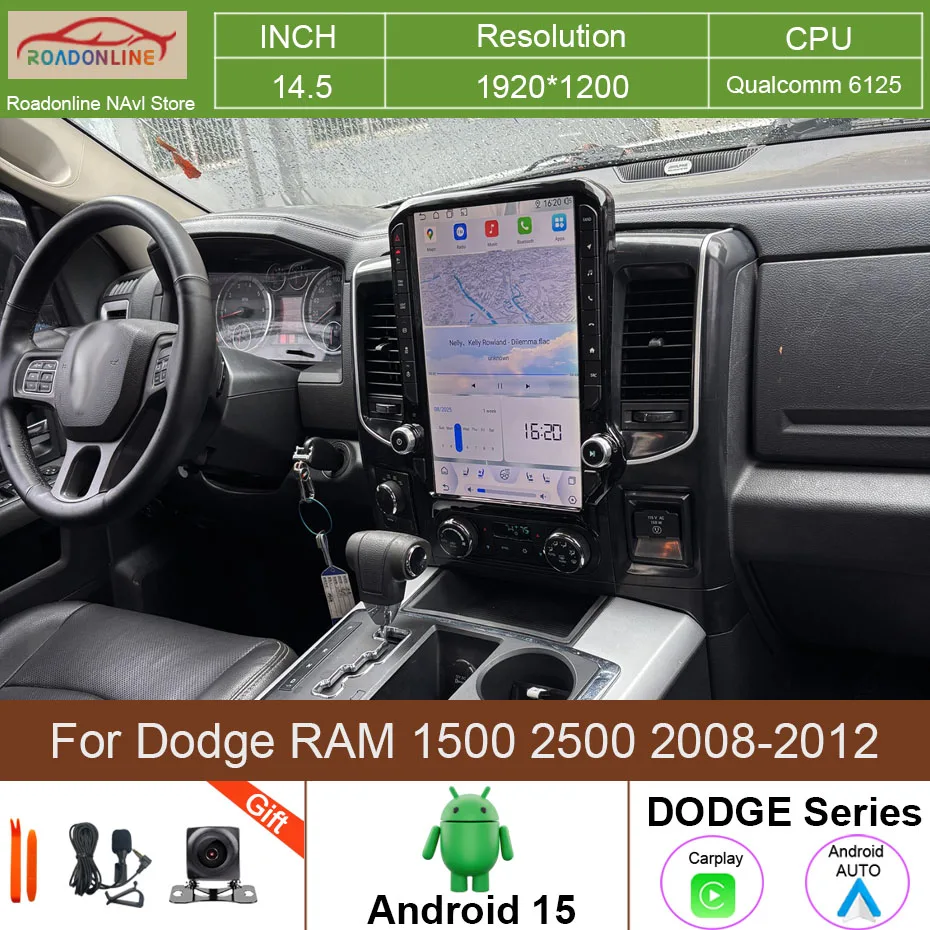 Android 15 Autoradio 14,5 Zoll für Dodge RAM 1500 2500 2008-2012 Kabelloses Carplay Auto-Multimedia-Player GPS-Navigation Haupteinheit