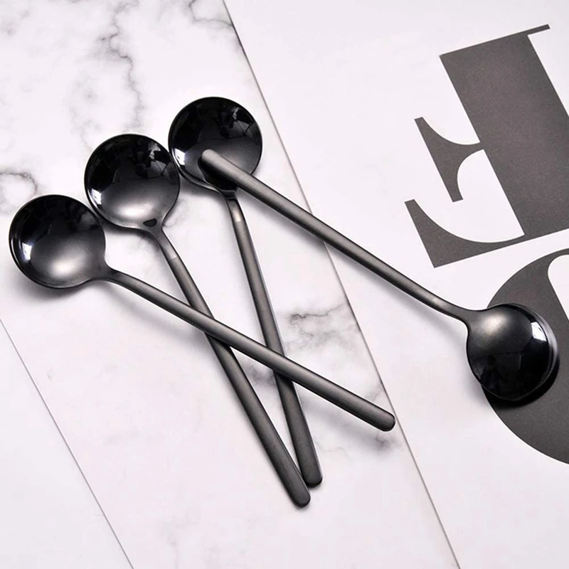 Mini Dessert Spoons Coffee Spoons Black Plated Teaspoons Frosted Handle For Dessert Tea Ice Cream Cake Coffee Set Of 24