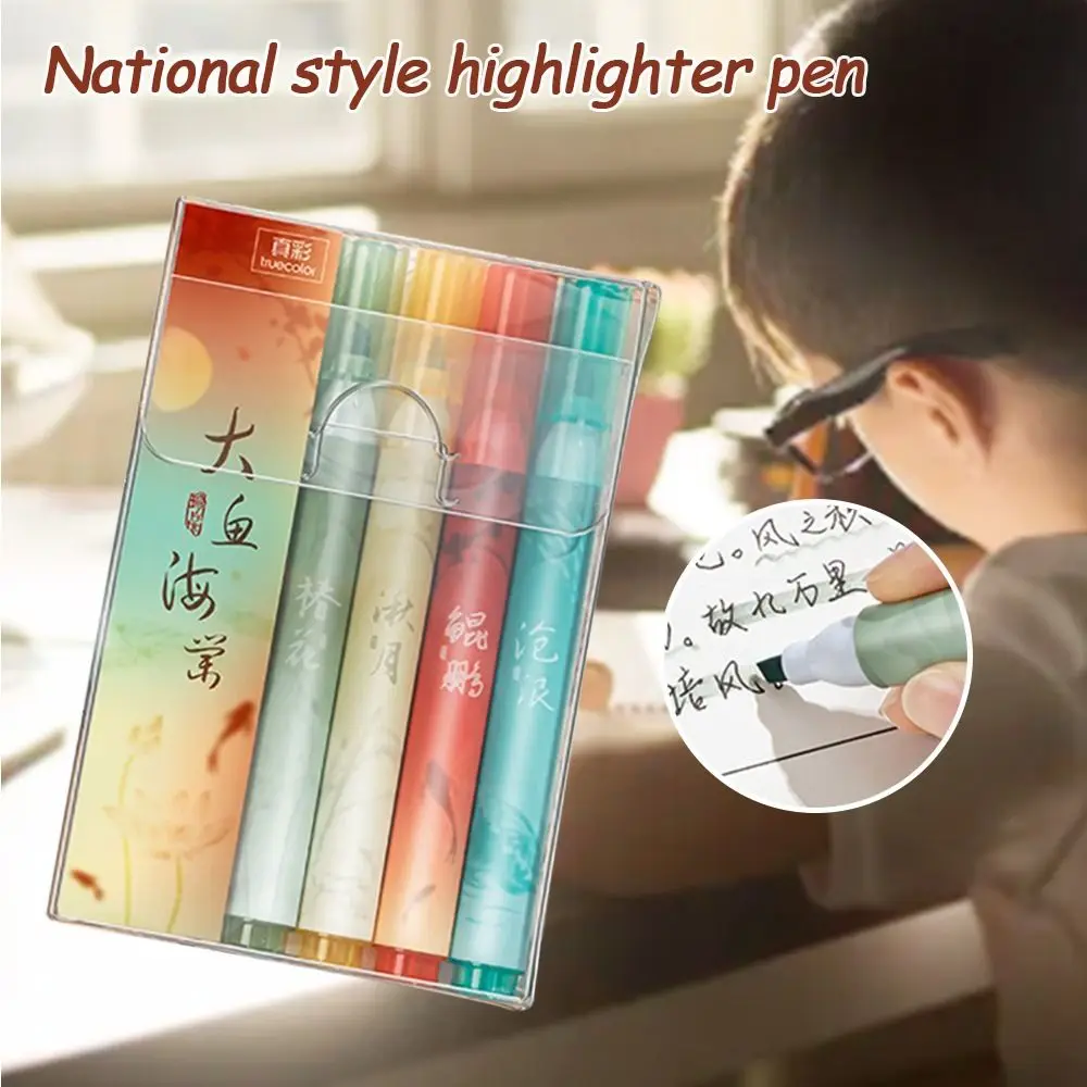 4PCS/Set New Chinese Style Highlighter Pen DIY Scrapbook Painting Writing Drawing Art Marker Pens Fluorescent Pen School Office