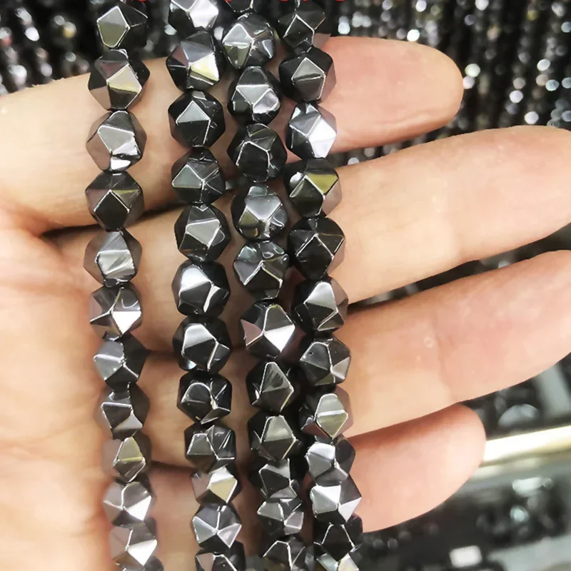 15inch 2/3/4/6/8mm Black Faceted Hematite Bead Natural Stone Cube Bulk Irregular Geometric Beads  For Jewelry Making Round bed