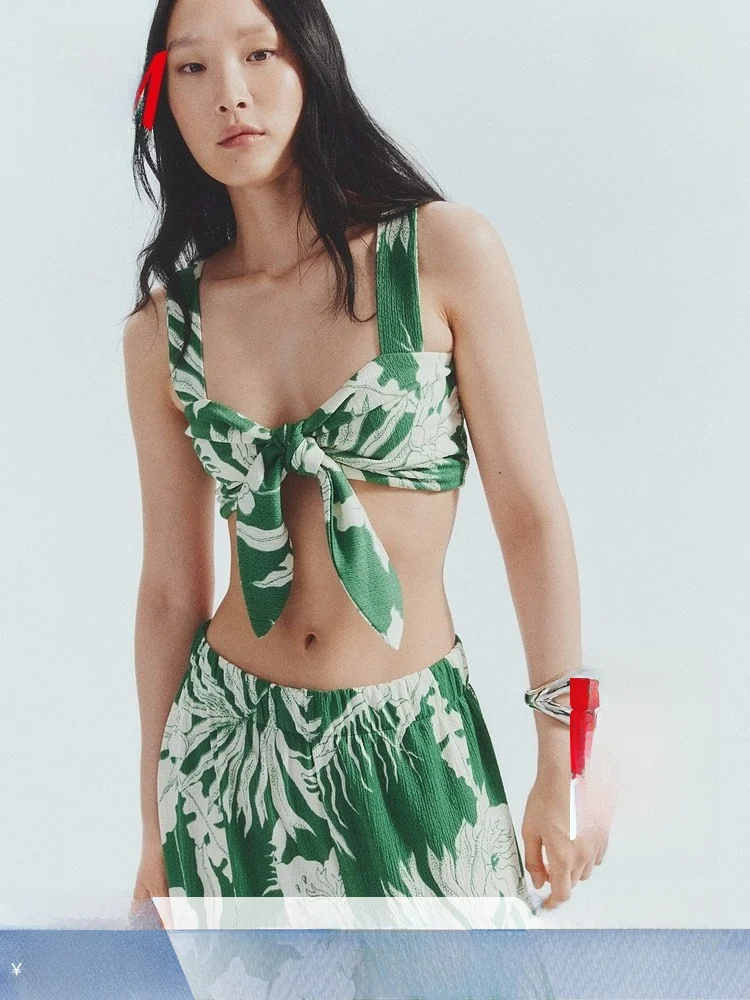 

H&M Модный топ на бретельках с бантом, весенняя новинка, женский укороченный топ, стандартный крой, тонкий, из смесового полиэстера