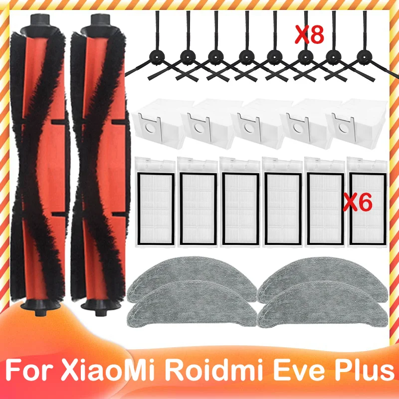 Compatível com Peças de Reposição para Aspirador de Pó Xiaomi Roidmi Eve Plus - Escova Principal, Escova Lateral, Filtro Hepa, Pano de Limpeza, Saco