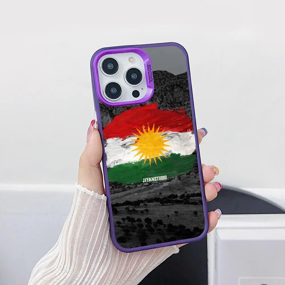 

Чехол для мобильного телефона с флагом Курдистана для iPhone 17 16 15 14 13 12 11 X XR XS 8 7 Air Pro Max Plus, фиолетовый полупрозрачный чехол