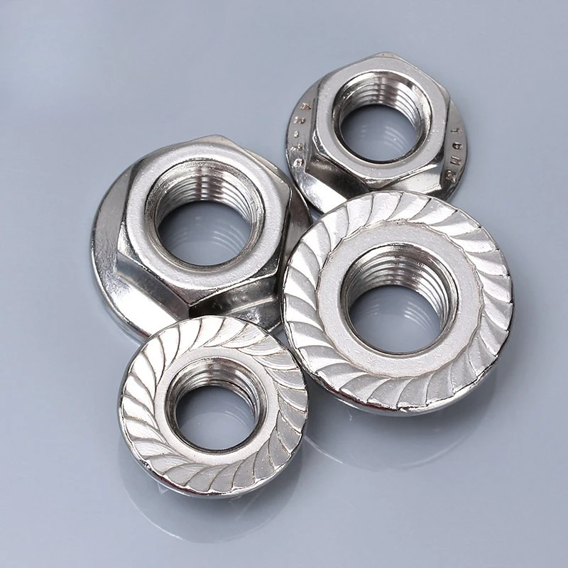 304 Stainless Steel US Flange Nut Serrated Anti‑Slip Hex Flange Lock Nut UNC UNF American Thread 8#-32 10#-24 1/4‑20 5/16‑18