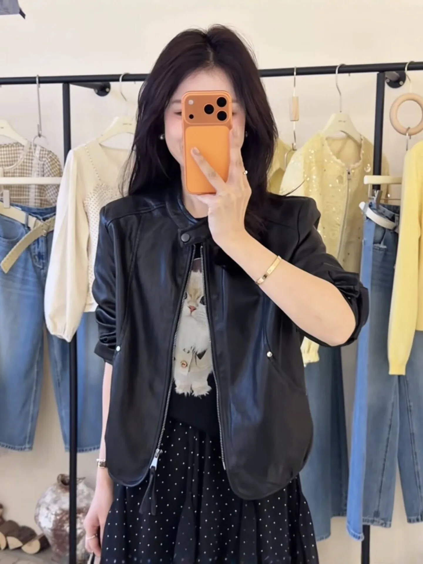 

Корейская кожаная куртка с воротником-стойкой, женская модная повседневная приталенная верхняя одежда, весна 2026, на молнии, с длинными рукавами