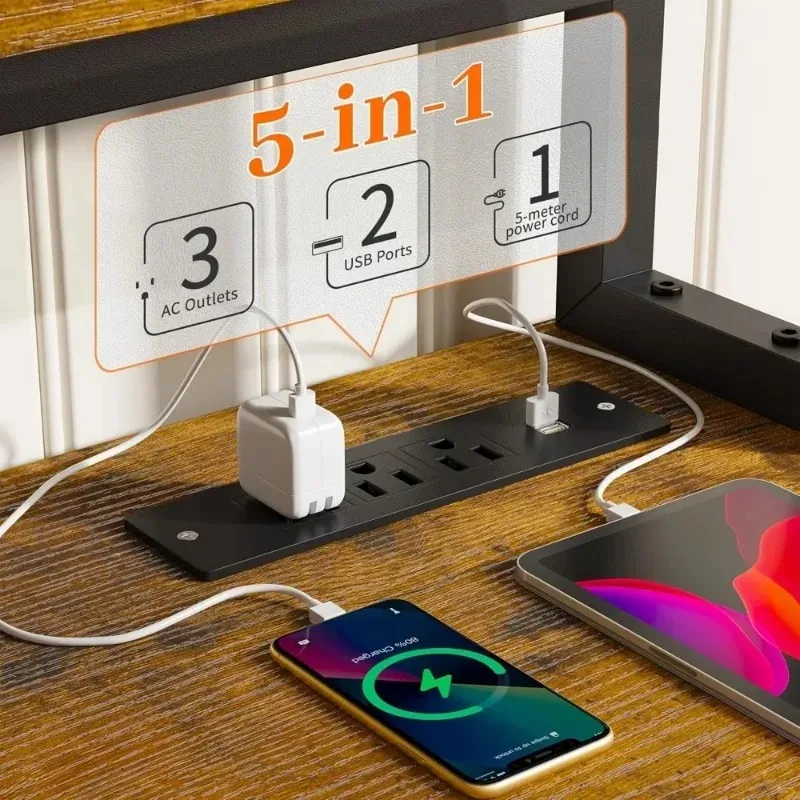 Office Desk with Drawers and Printer Space,Computer Desk with Power Outlets,Home Office Desks with File Drawers Cabinet,Study