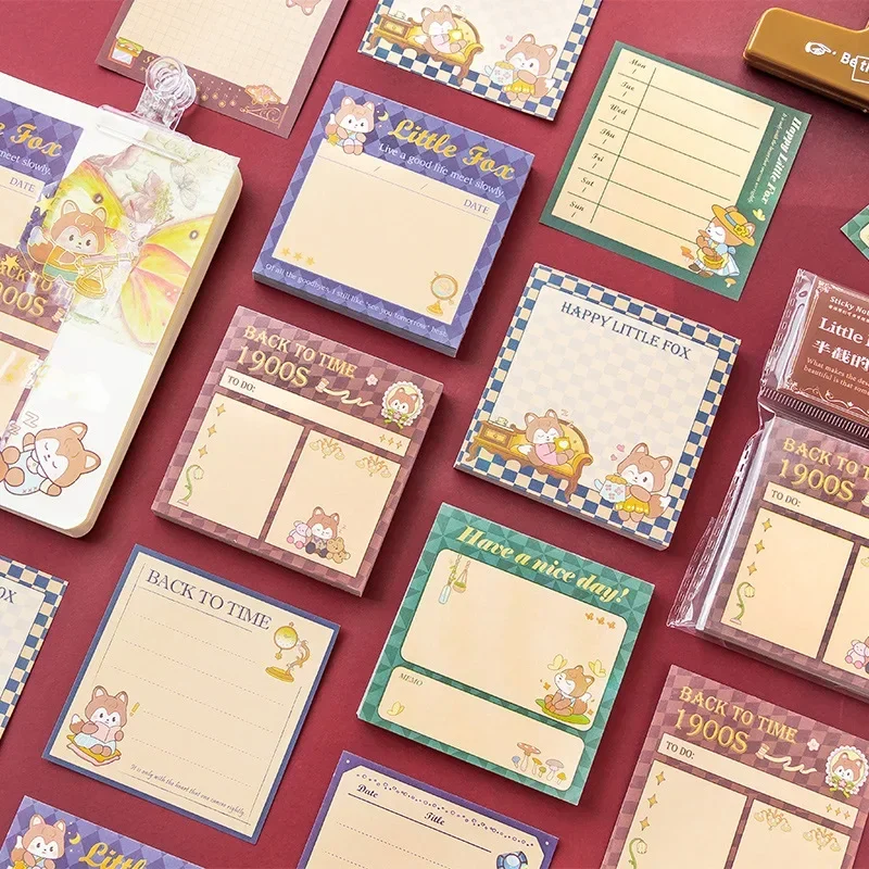 90 Stück Kawaii Briefpapier Kleiner Fuchs Tagebuch Notizbuch Retro Niedliches Cartoon Mädchen Herz Tagebuch Dekoration Material Notizpapier 4 Arten