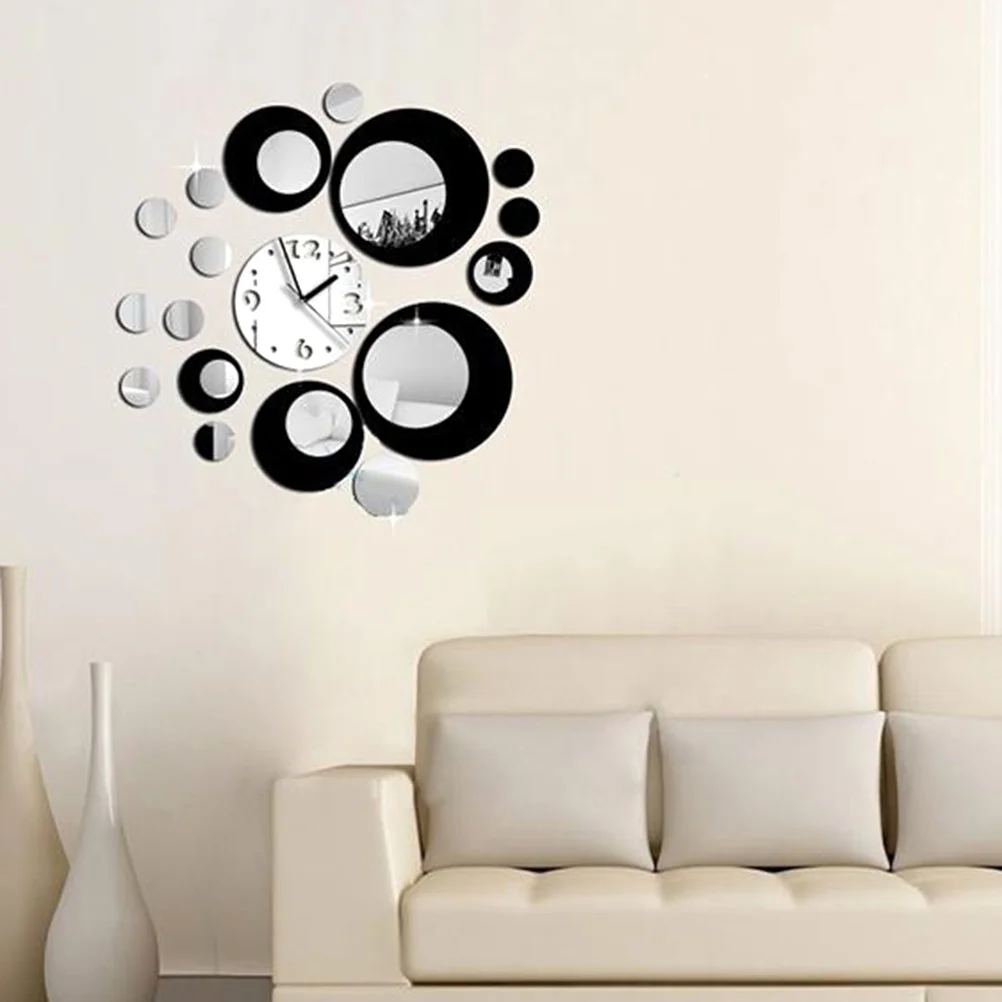 

Large Round Art Wall Clock Mirror Surface Design Easy Install Decor for Bedroom Dining Room Kitchen Bathroom Mirror Wall Clock