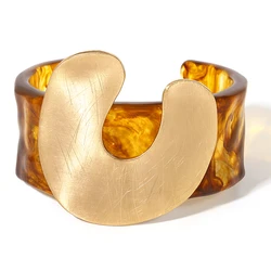 ALLYES Irregular U-shaped Matte Metal Acrylic Open Bangle for Women Personality Simple Wide Bracelets Party Jewelry Gifts